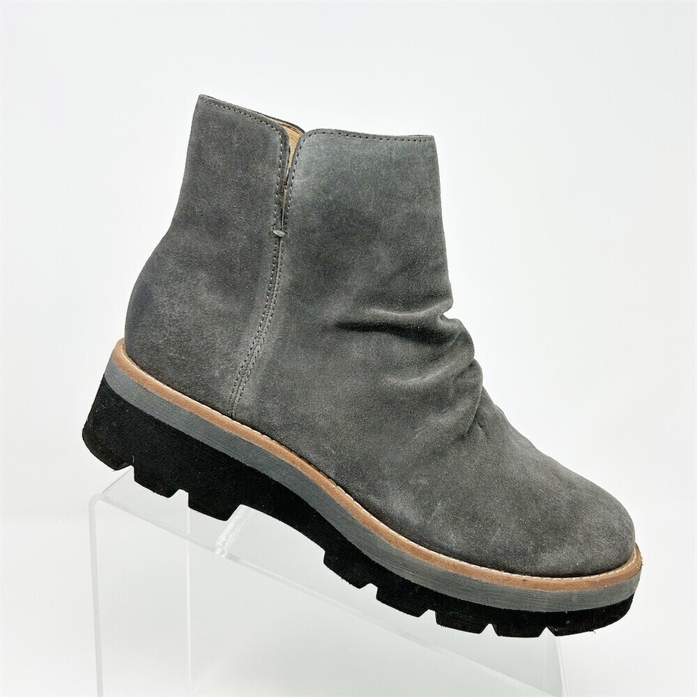 SOFFT Pecola Womens Ankle Booties Smoke Gray Slouch Lug Sole Side Zip Size 7.5